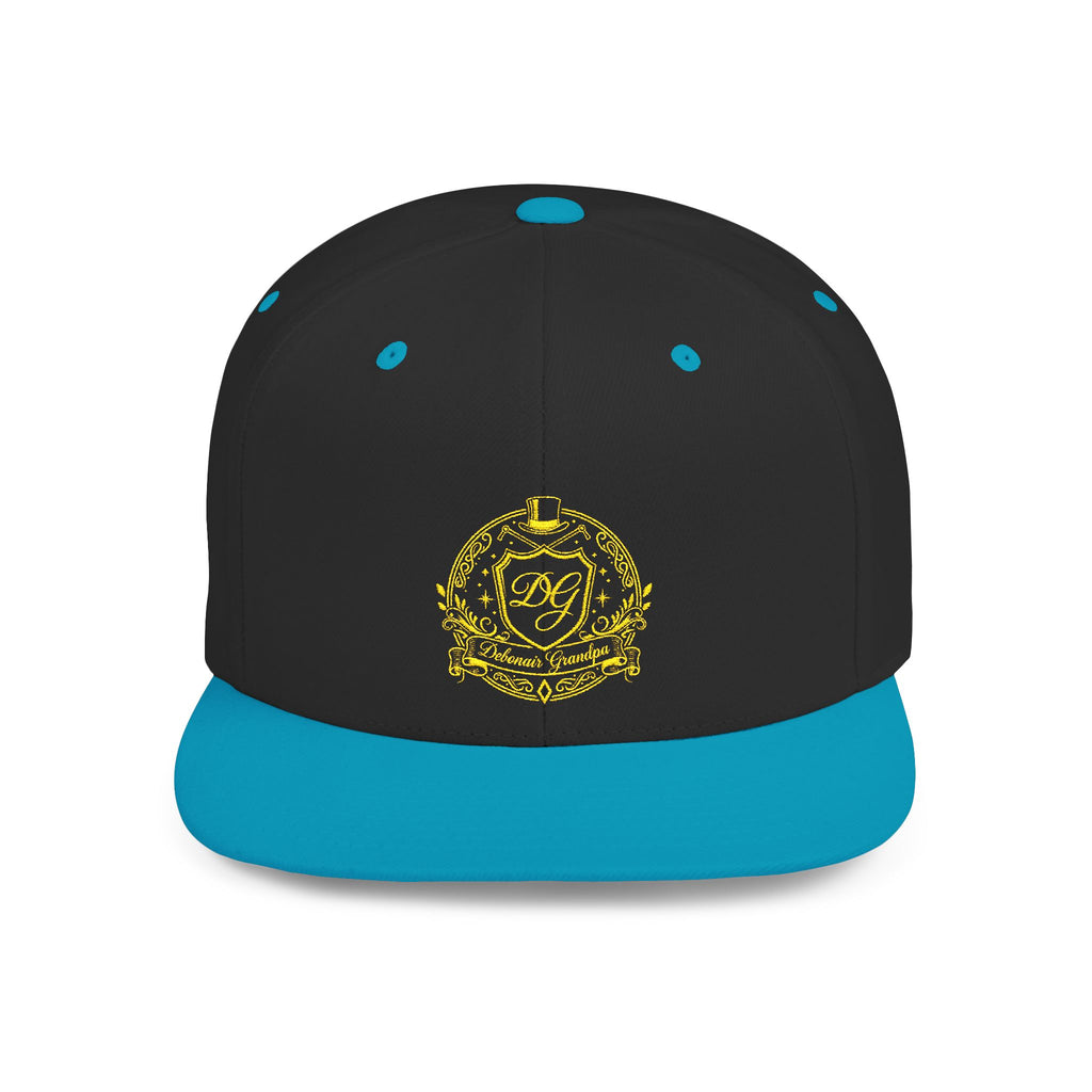 Debonair Grandpa Snapback Hat — Gold Floral Mandala Embroidered Flat Bill Cap