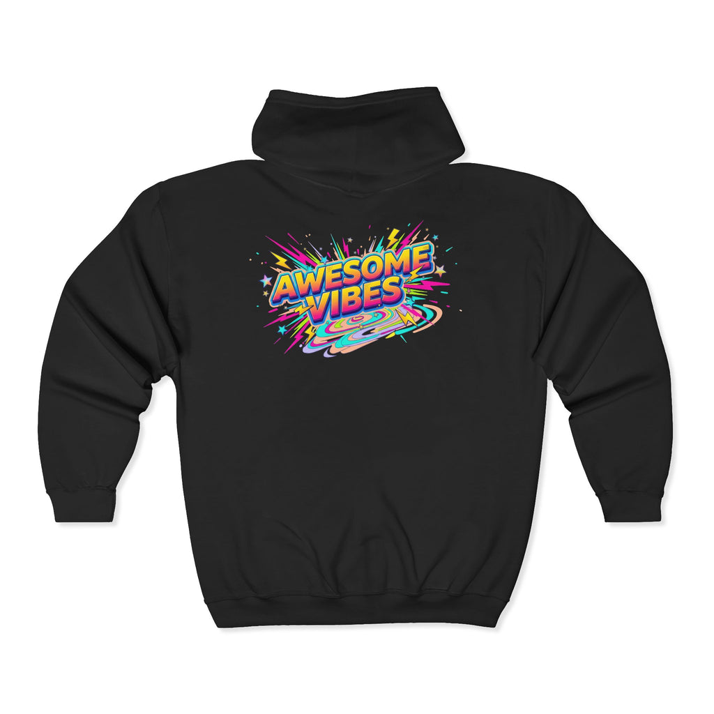 Awesome Vibes Full-Zip Hoodie — Retro Colorful Graphic Zip-Up