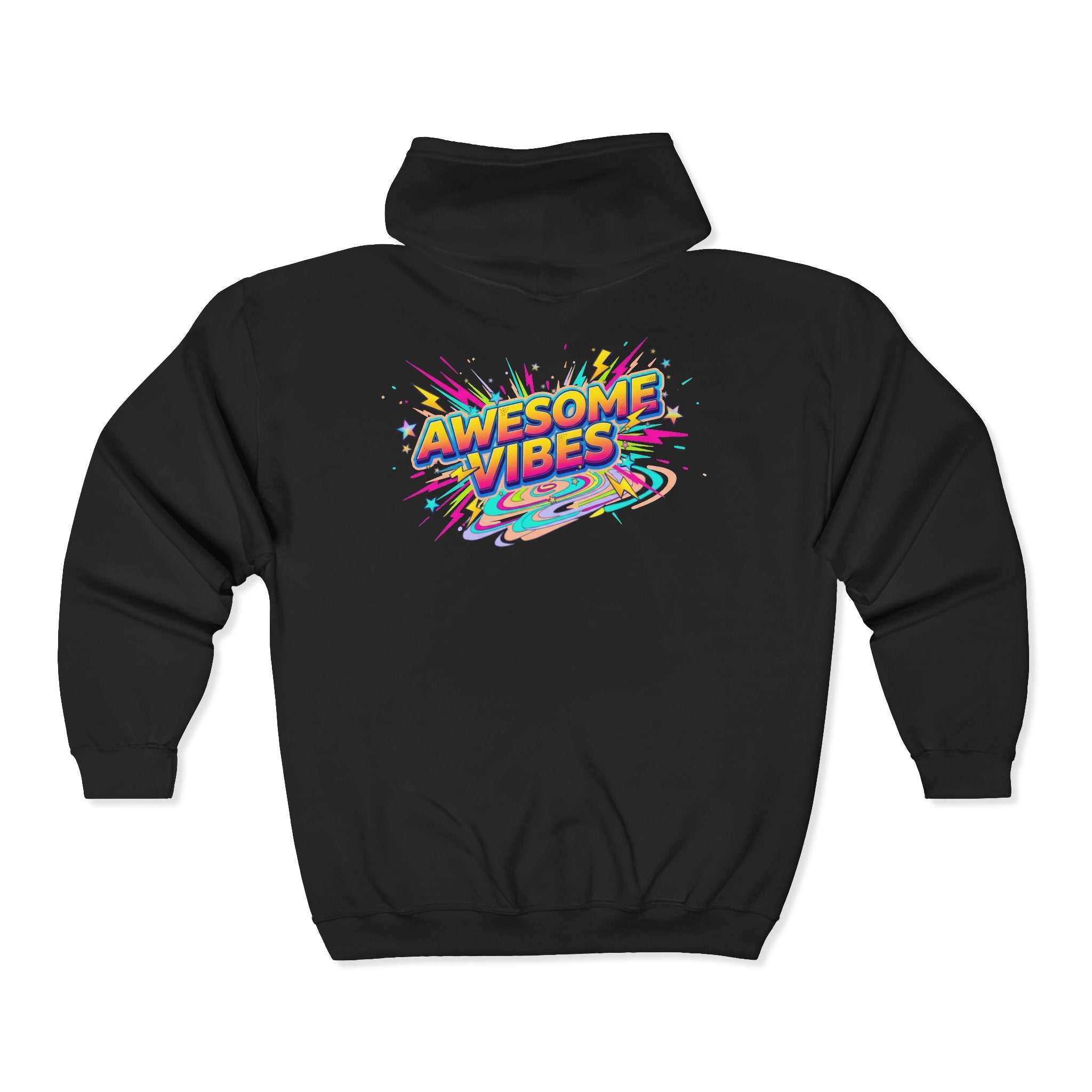 Awesome Vibes Full-Zip Hoodie — Retro Colorful Graphic Zip-Up