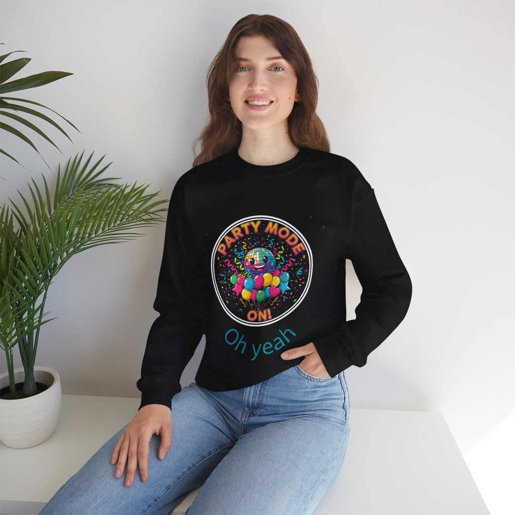 Party Mode On Crewneck Sweatshirt – Colorful Disco Balloon Graphic