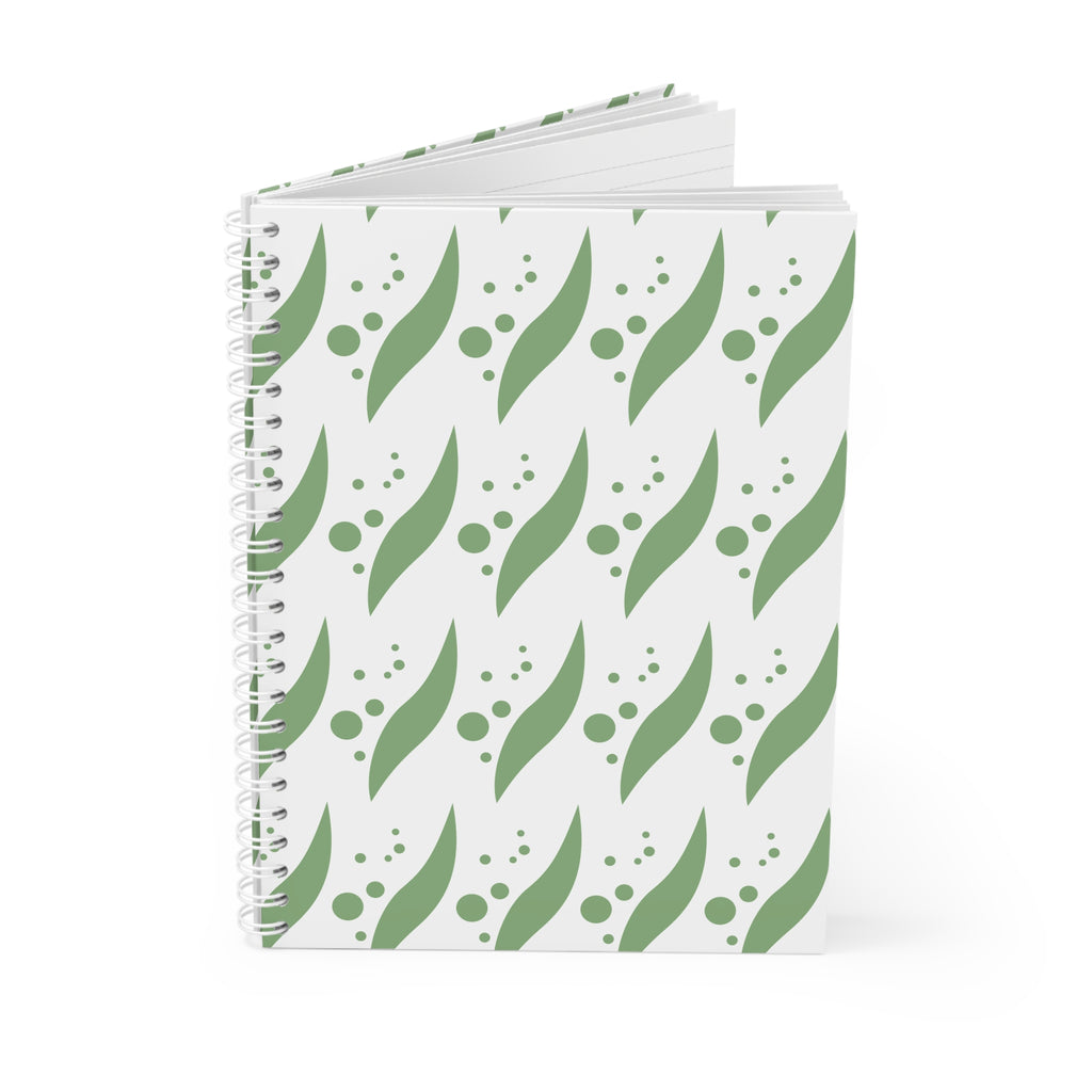 Botanical Wave Spiral Notebook — Green Leaf Pattern Journal