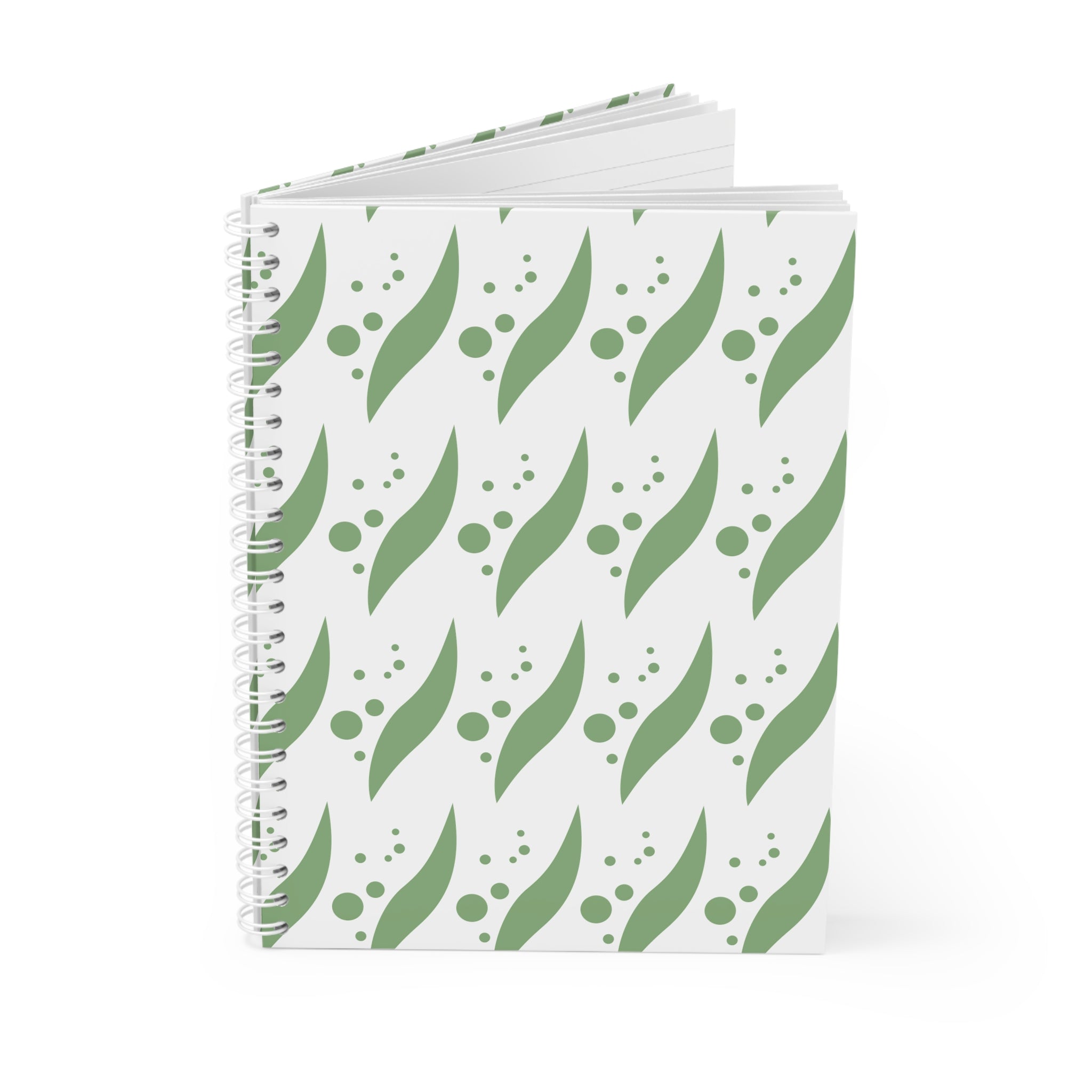 Botanical Wave Spiral Notebook — Green Leaf Pattern Journal