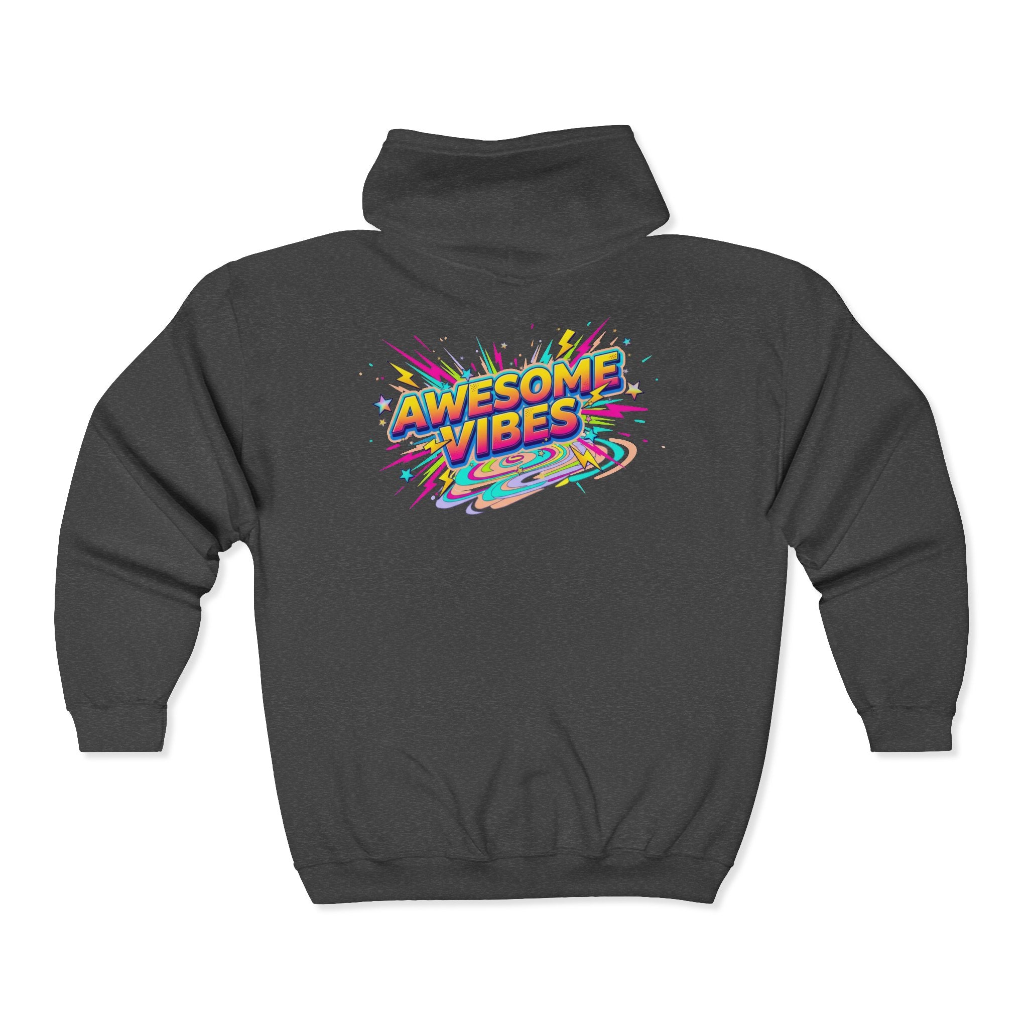 Awesome Vibes Full-Zip Hoodie — Retro Colorful Graphic Zip-Up