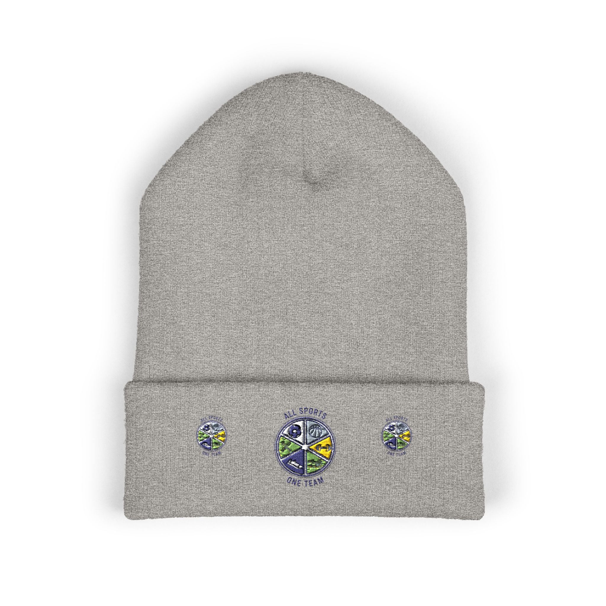 Embroidered All Sports One Team Classic Cuffed Beanie — White Knit Hat
